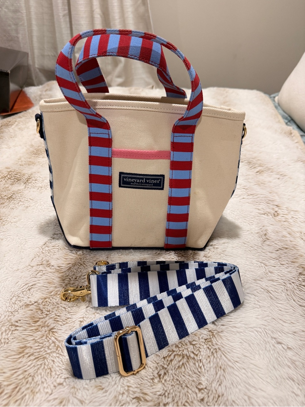 Vineyard Vines Canvas Mini Tote Crossbody Bag Striped Nautical Preppy